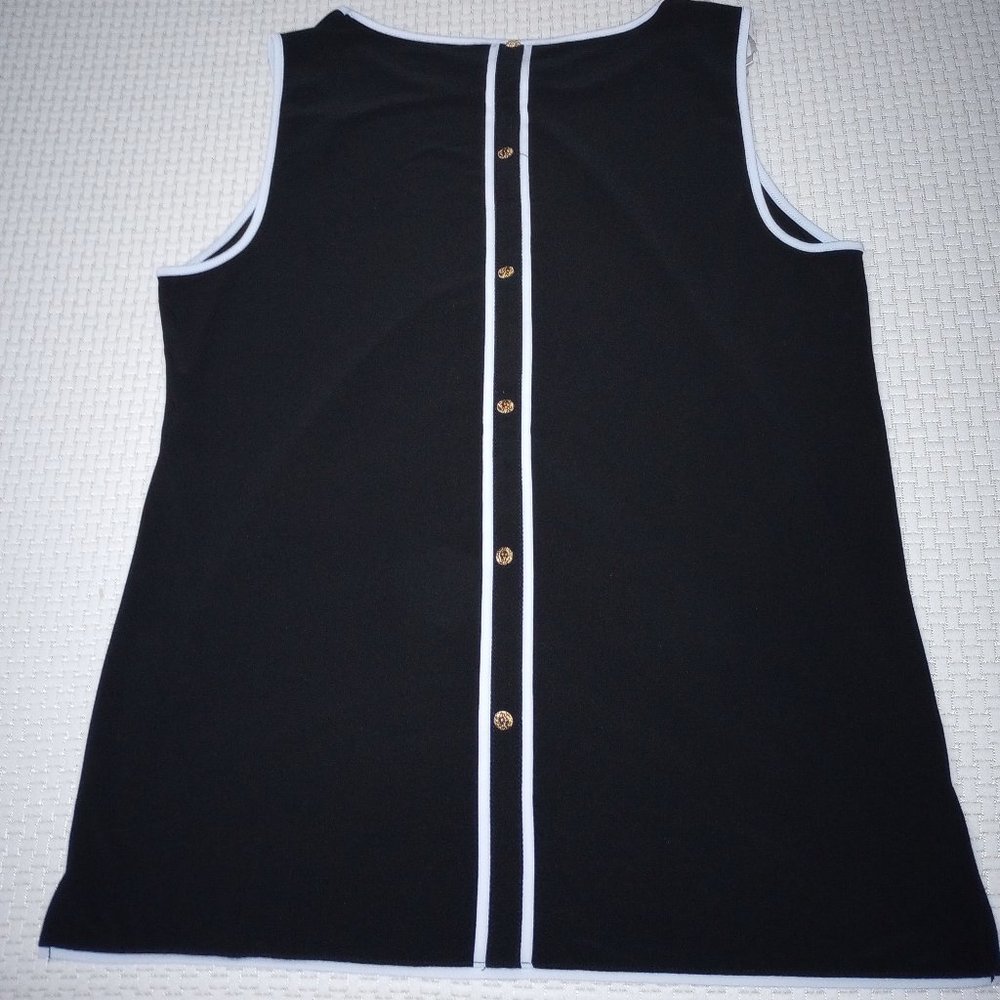 Anne Klein Women Blouse Sleeveless Tunic Button Back Black Size L